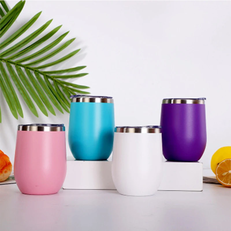 

12oz Egg Shape Tumbler Stainless Steel Wine Tumblers Double Wall Coffee Mug With Sealing Lid Insulated Glasses New Year