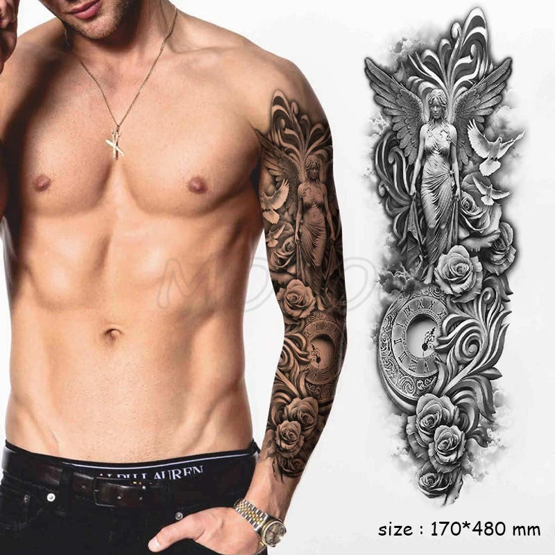 

Waterproof Temporary Tattoo Sticker Full Arm Large Virgin Cross Tatoo Stickers Flash Fake Tattoos for Men Women