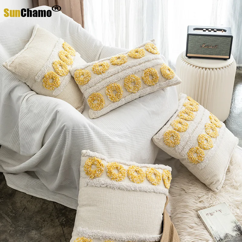 

Donuts Tufted Cushion Cover Morroccan Knitted Pillowcase Cover 45x45cm Bohemian Tuft Pillow Case for Sofa Home Decor Funda Cojin