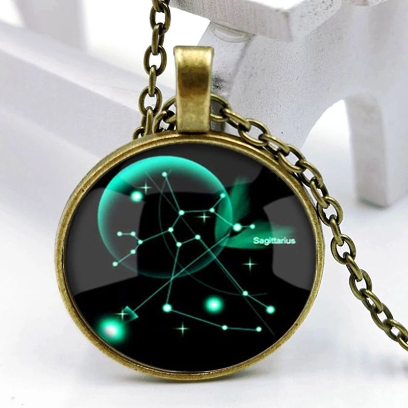 

2020 New Starry Twelve Constellation 3 Color Necklace Glass Convex Personality Pendant Necklace Gift Wholesale