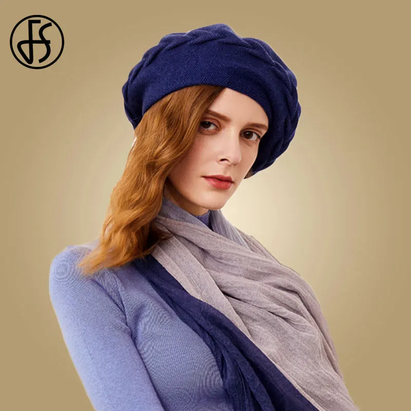 Женский вязаный берет FS однотонный во французском стиле зимний 2019 | Аксессуары