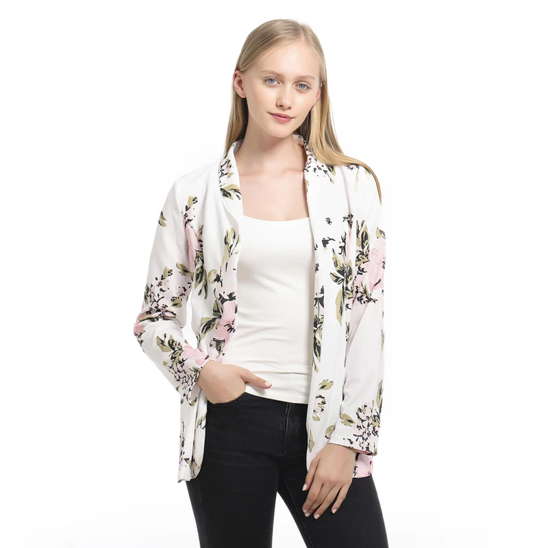 

Женский блейзер с цветочным принтом, с длинным рукавом и английским воротником