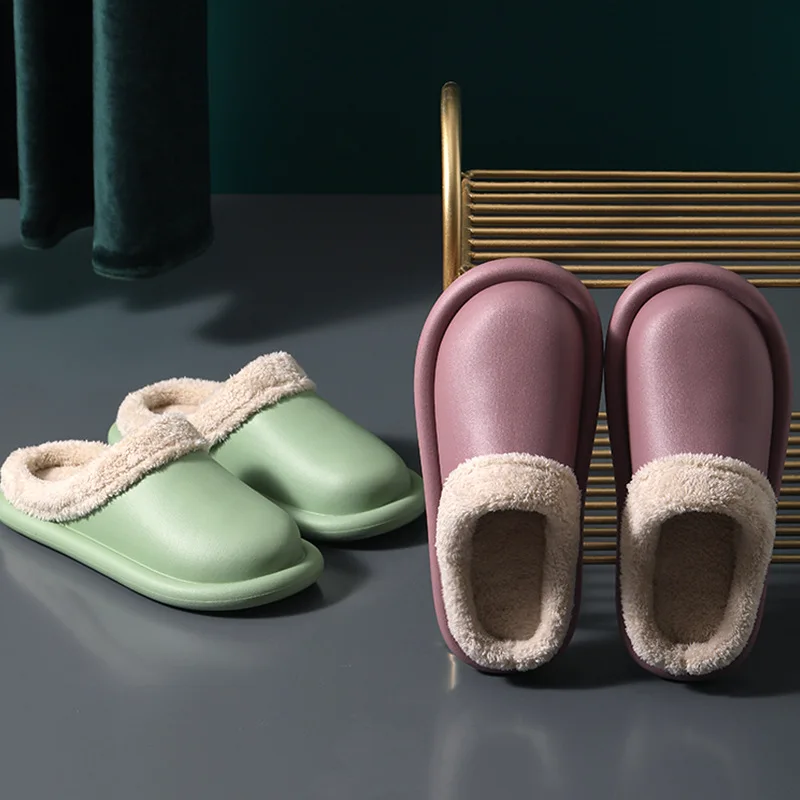 Домашние зимние шлепанцы унисекс меховые теплые тапки для дома и улицы сланцы