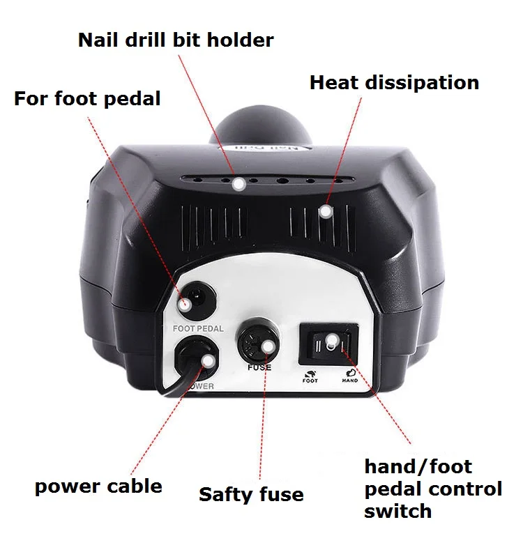 

Red 30000RPM Pro Electric Nail Drill Machine Electric Manicure Machine Drills Accessory Pedicure Kit File Bit Nail Remove Tools