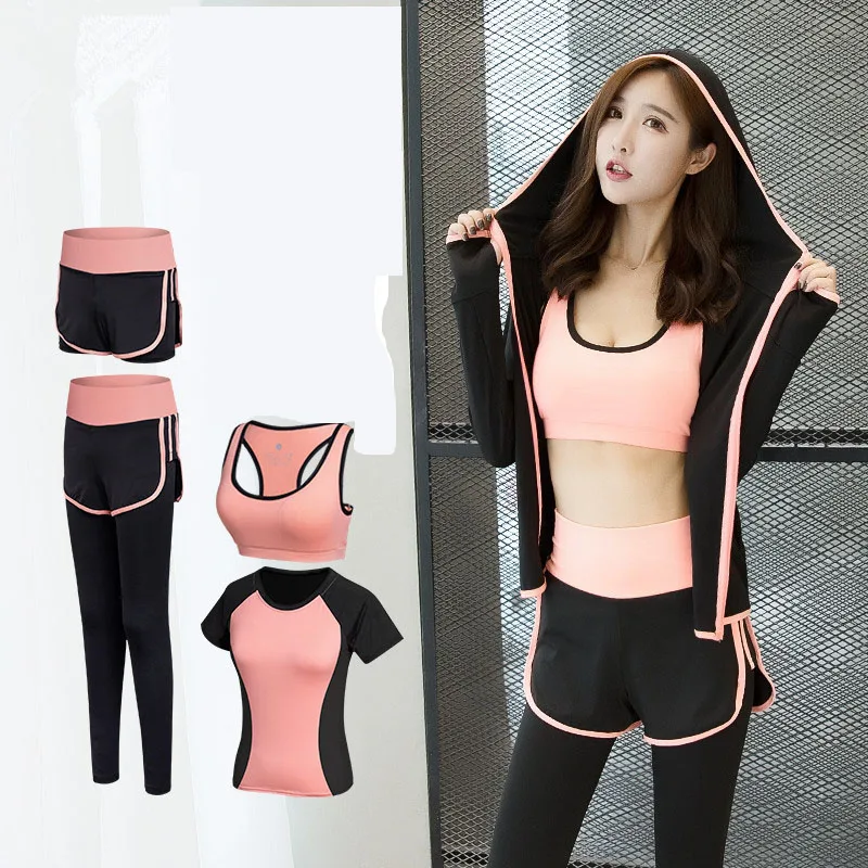 New Yoga Clothes Gym Running Suit Yoga Leisure Fitness Set Women Loose Short Sleeve Shirts And Yoga Pants  Running Fitness Set