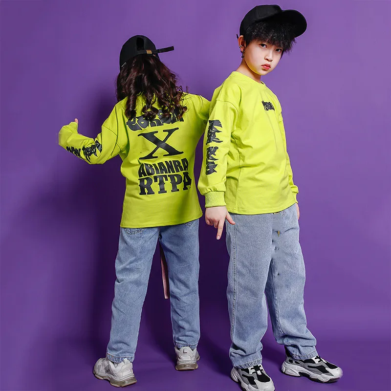 

Loose Jerans pants For Kids Hip Hop dancing Clothing Girls Boys Jazz Dance Costumes Wear Children Festival stage Outfits