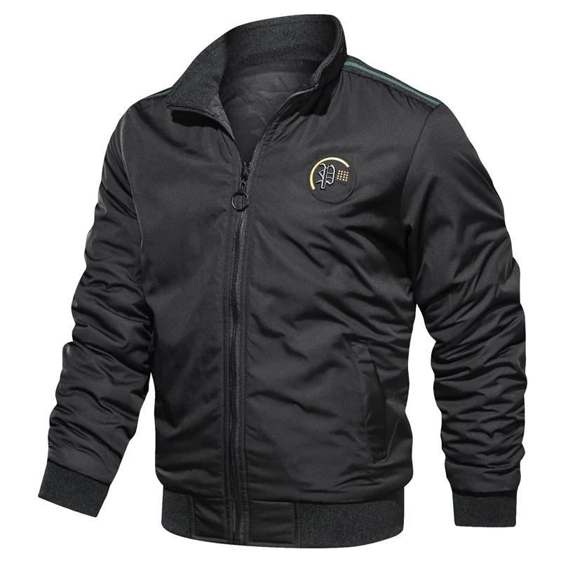 Мужская свободная куртка с воротником-стойкой черная синяя Армейская зеленая S01