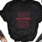Топы 2021, футболка Louis Tomlinson Walls, женская футболка, футболка с графическим рисунком, женские футболки в стиле Харадзюку, одежда в стиле панк, Прямая поставка, черная футболка