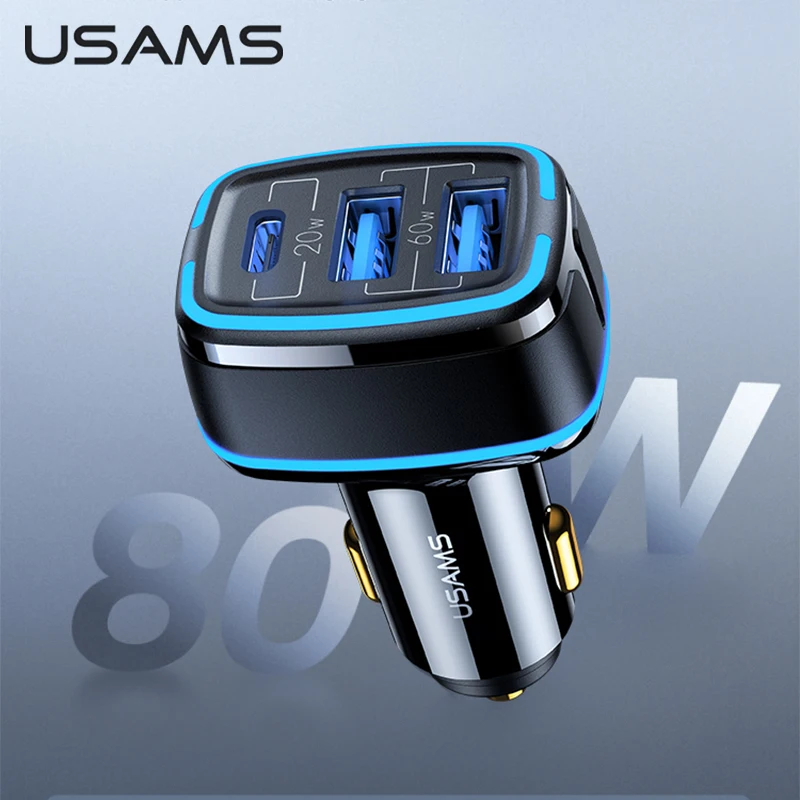 

USAMS 80W Car Fast Charger Usb Type C PD 3.0 QC3.0 Quick Charge SCP AFC For Iphone 12 11 Pro Max X Xs Huawei P40 Xiaomi Samsung