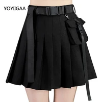 summer high waist mini skirts fashion a line women pleated belt wrap skirt with pocket sweet girls dance skirt new ladies skirts