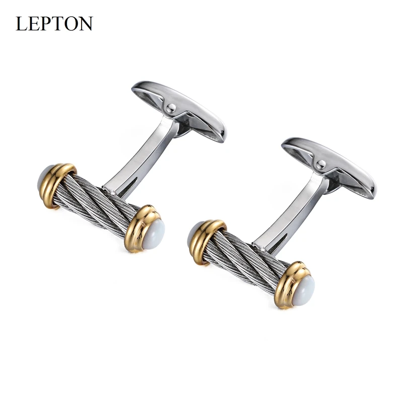 

Hot Sale Stainless Steel Cable Design Cufflinks Silver & 18K Gold Color Shell Cufflink for Men Gifts Wedding Business Cuff Links