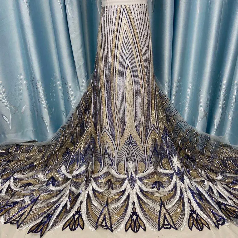 

MIQIER High Quality African Nigerian Sequins Tulle Lace Fabric Embroidery Gauze With Beads Stone 3D Guipure Wedding Party Dress