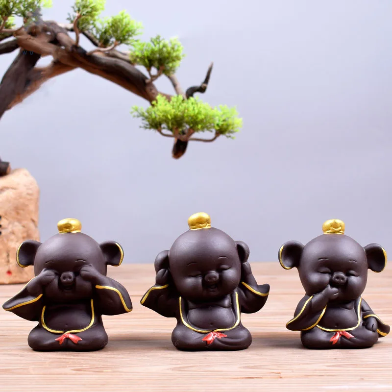 Статуя чайного питомца поросенка пурпурный песок поделки украшение для стола