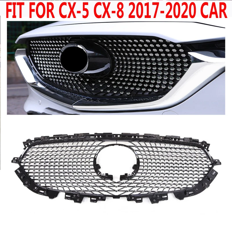 MODIFIED DIAMOND FRONT RACING GRILLE GRILLS ABS BUMPER MESH MASK TRIMS COVER FIT FOR MAZDA CX5 CX-8 2017-2020 GRILL CAR STYLING