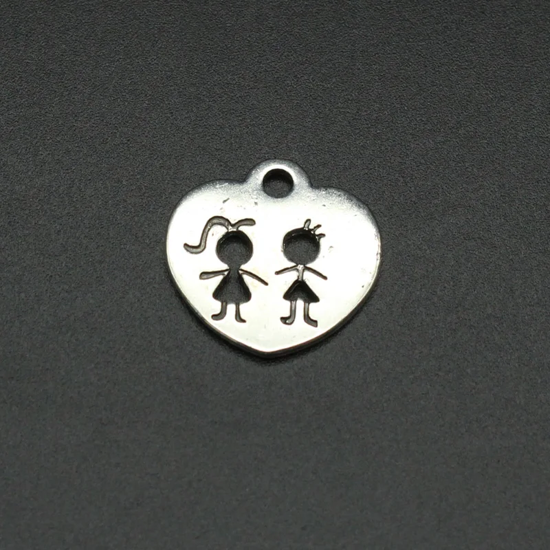 

CHxiuu Alloy Parts Figure Series 1515mm 10PCS Innocent Playmates Double sided Hearts Charm Pendant for Jewelry Making Diy Craft