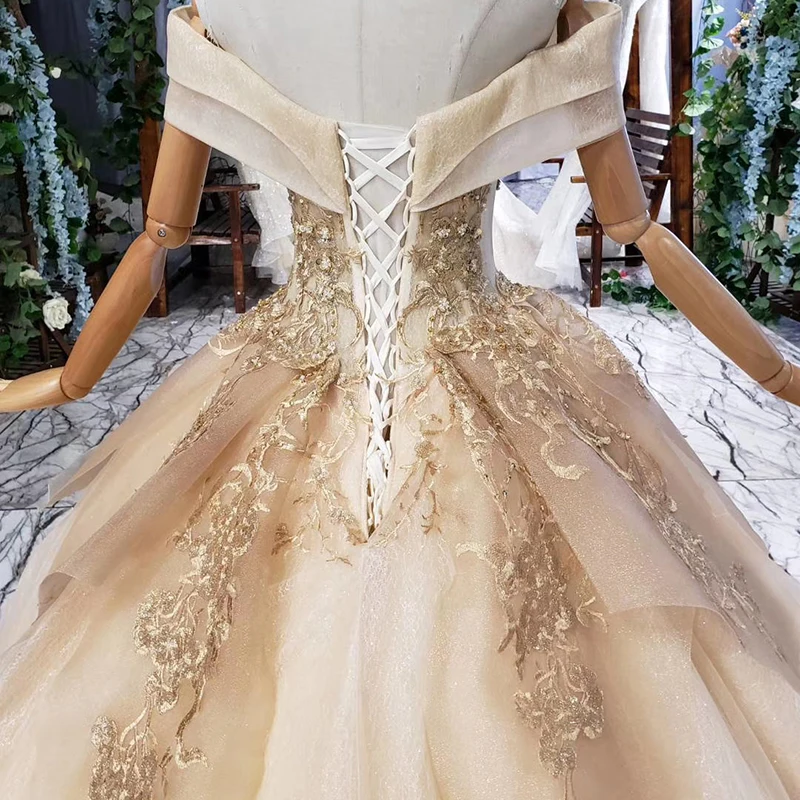 HTL640 простое свадебное платье с аппликацией поезда плеча Милая дешевые свадебные