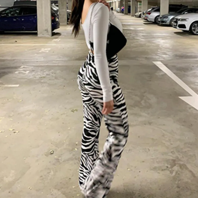 Широкие брюки с принтом сексуальные осенние женские высокой талией новинка 2021