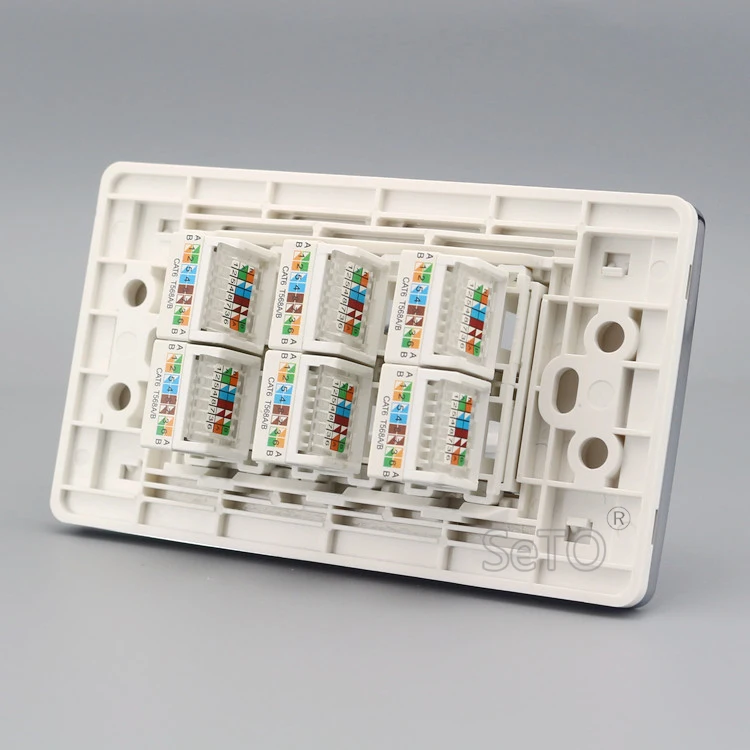 SeTo 120 тип 6 портов RJ45 Cat6 сетевая Lan панель настенная гнездо Keystone Лицевая |