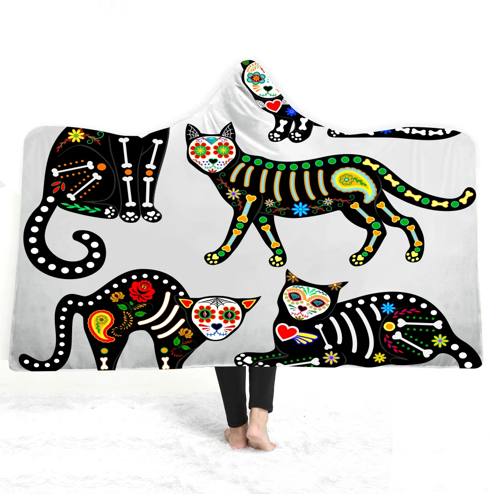 Кошка животное одеяло с капюшоном 3D принт одеяло на искусственном меху носимых постельные принадлежности для офиса самолет постельные принадлежности домашние тапочки из плюша, Одеяло