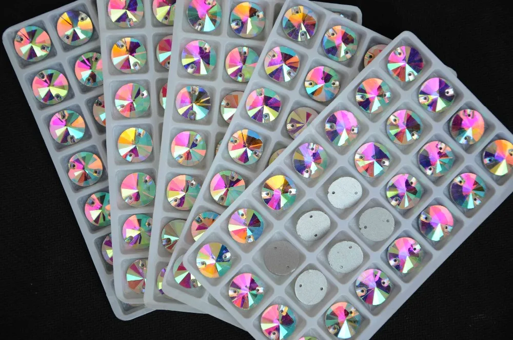 Качество AAA 8 мм ~ 18 кристалл AB Цвет Круглый Rivoli Кристалл Серебряное основание два