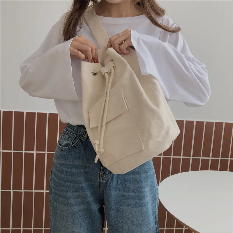 Модная женская школьная сумка GOPLUS на шнурке вместительная холщовая Дорожная для