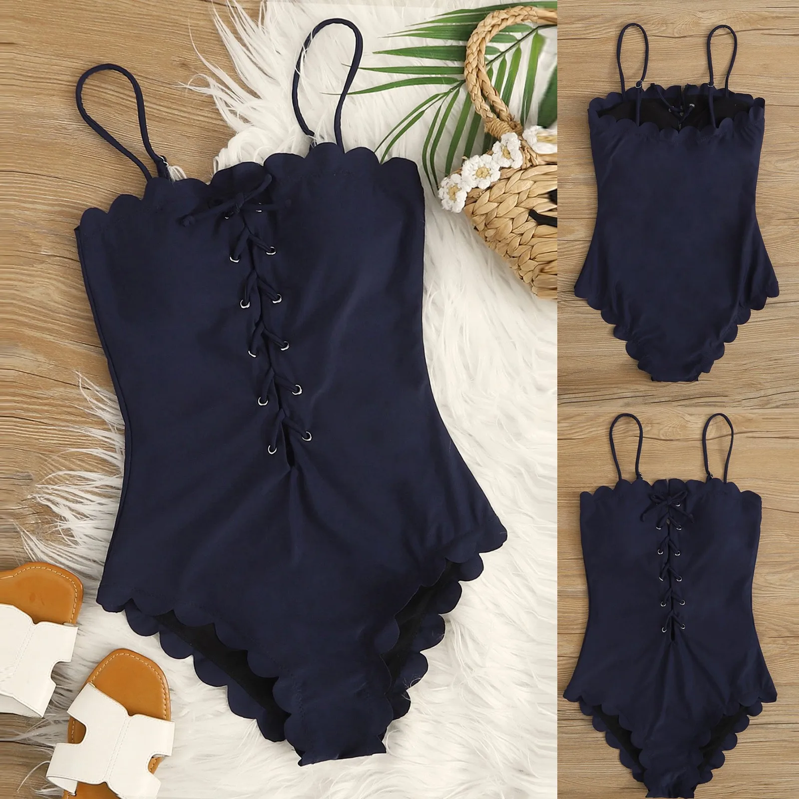 Сексуальный слитный купальник стринги 2021 Однотонный женский черный белый