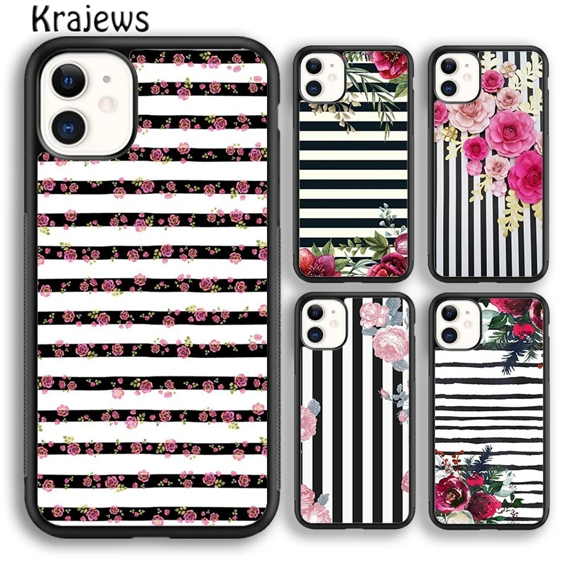 Чехол krajew для телефона с черными и белыми полосками цветами iPhone 5s 6s 7 8 plus X XS XR 11 12 13