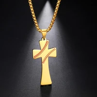 my shape baseball pattern cross pendant necklaces for men stainless steel necklace christian catholic religion jewelry amulet
