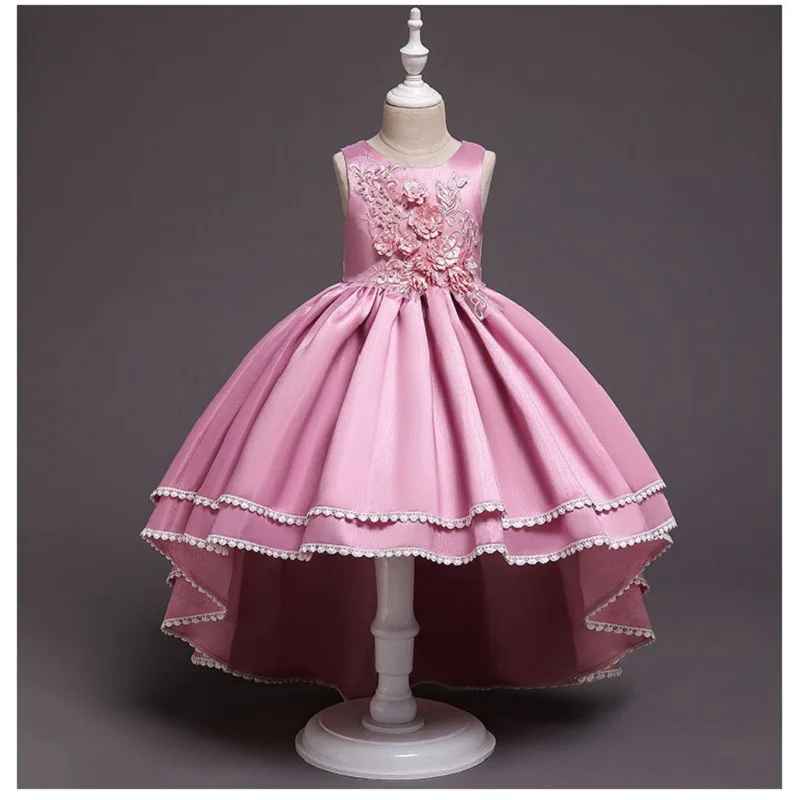 

High quality Beading dress Satin flower girl dresses for wedding girls dress first communion princess party baby costume