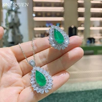 2021 trend water drop 816mm emerald gemstone pendant necklace rings for women luxury lab diamond jewelry sets gift accessories