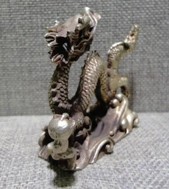 

Chinese old Tibet silver copper lucky dragon statue