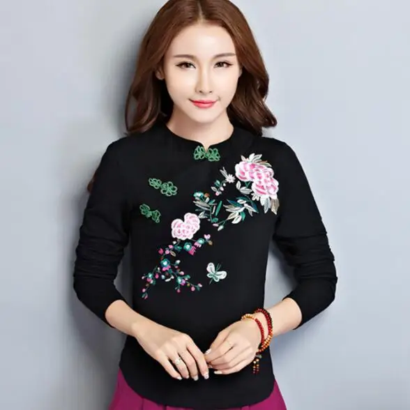 Традиционная китайская одежда больших размеров осень 2020 этническая блузка с