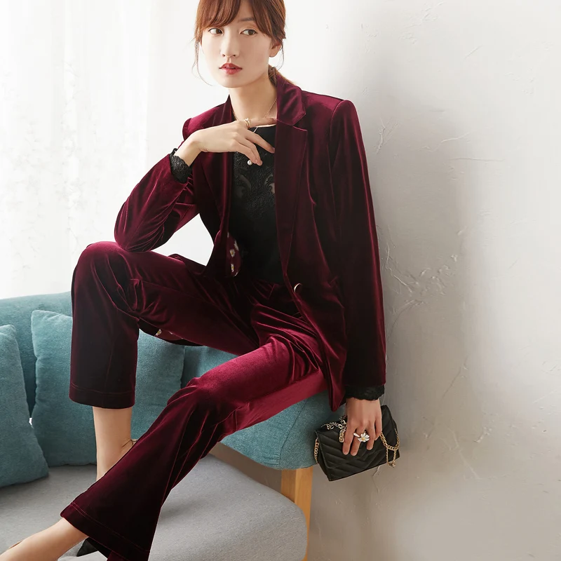 

Новый женский облегающий костюм с тонкими брюками, костюм из двух предметов, Модный деловой костюм для работы