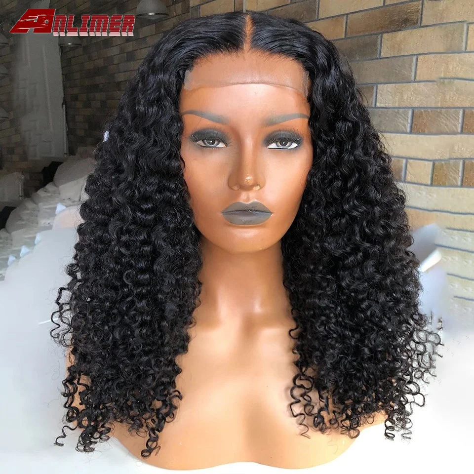 

Anlimer Kinky Curly 13x4 Lace Frontal Wigs Mongolian 180% Full Density 4x4 5x5 Silk Top Lace Closure Wigs With Natural Hairline