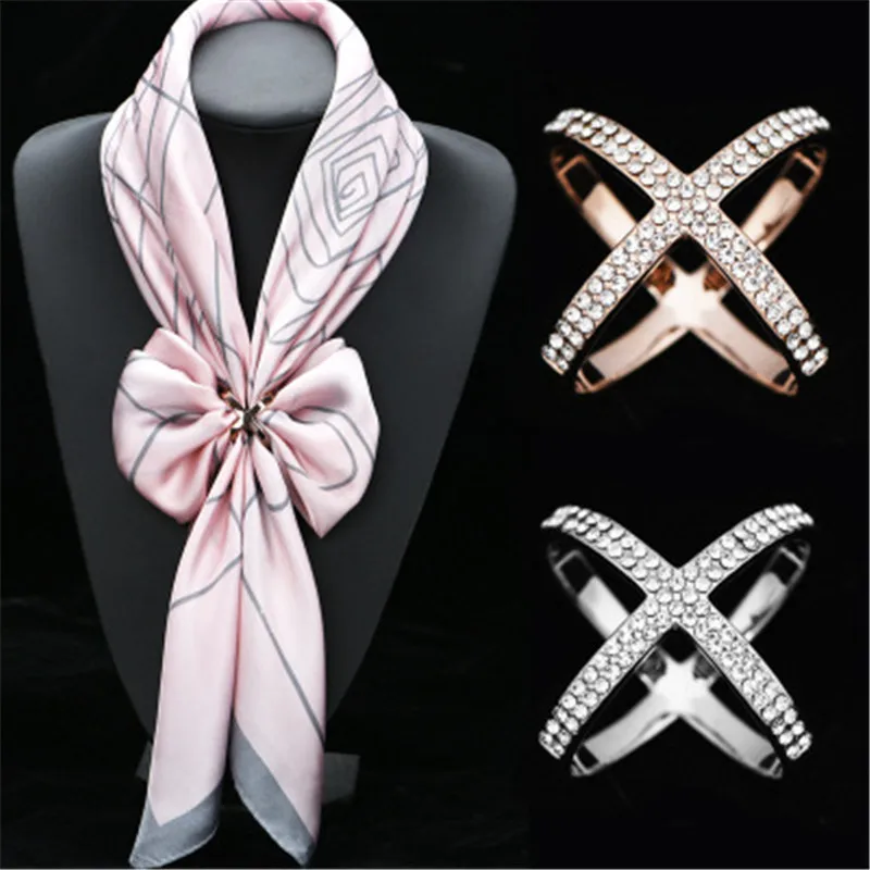 

Fashion Scarf Buckle Crystal Brooches Cross Brooches Shape For Women Hollow Scarves Buckle Brooch Clothing Accesories