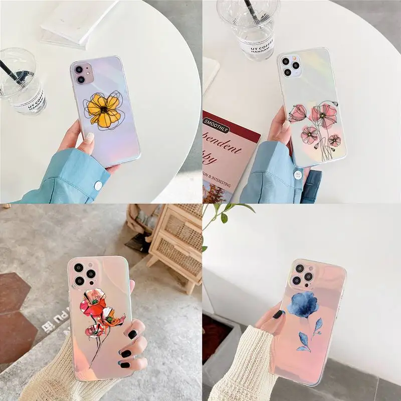 

Color flower art Phone Case for iPhone xiaomi redmi 7 8 9 11 12 10 S X XS XR MINI Pro Max Plus laser Transparent
