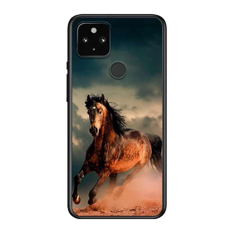 

Cool Animal Horse Soft TPU Silicone Black Cover For Google Pixel 5 4A 5G 4 XL Phone Case