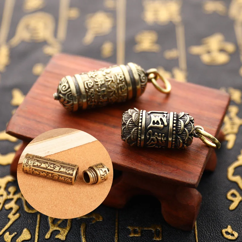

Pill Box Keychains Brass Buddha GuanYin Sutra Cylinder Pendant Keychain Hanging Necklace Jewelry Medicine Case Container Bottle
