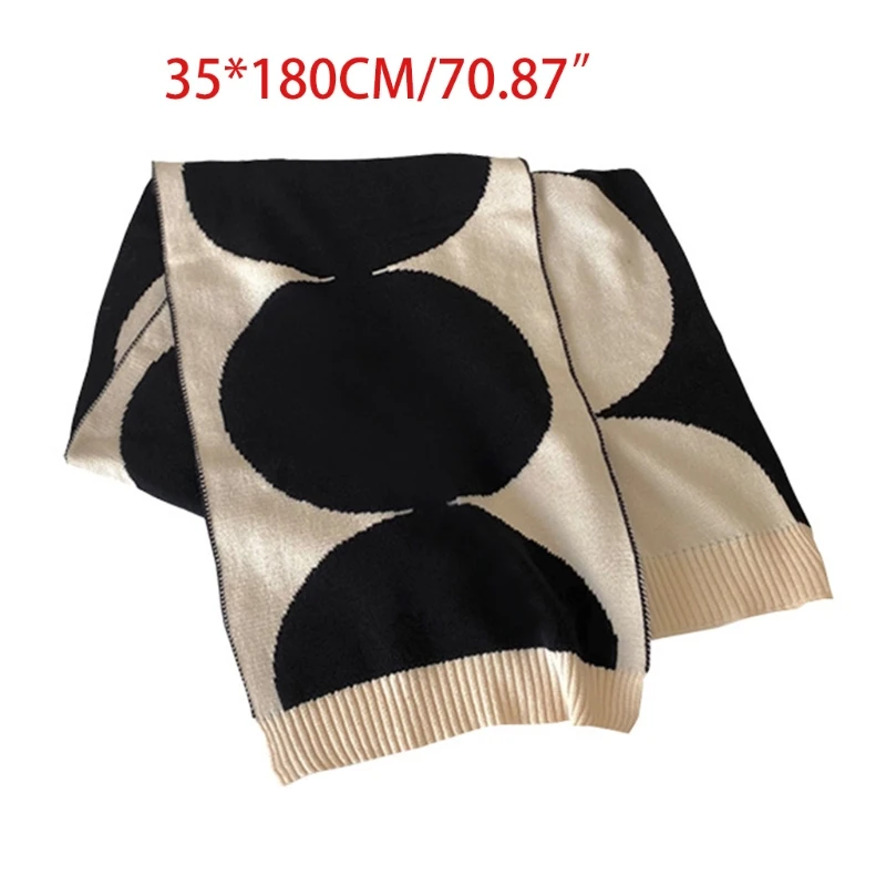 

Men Women Winter Pashmina Shawl Wrap Contrast Color Circle Print Reversible Long Scarf Student Knitted Blanket Neck Warmer