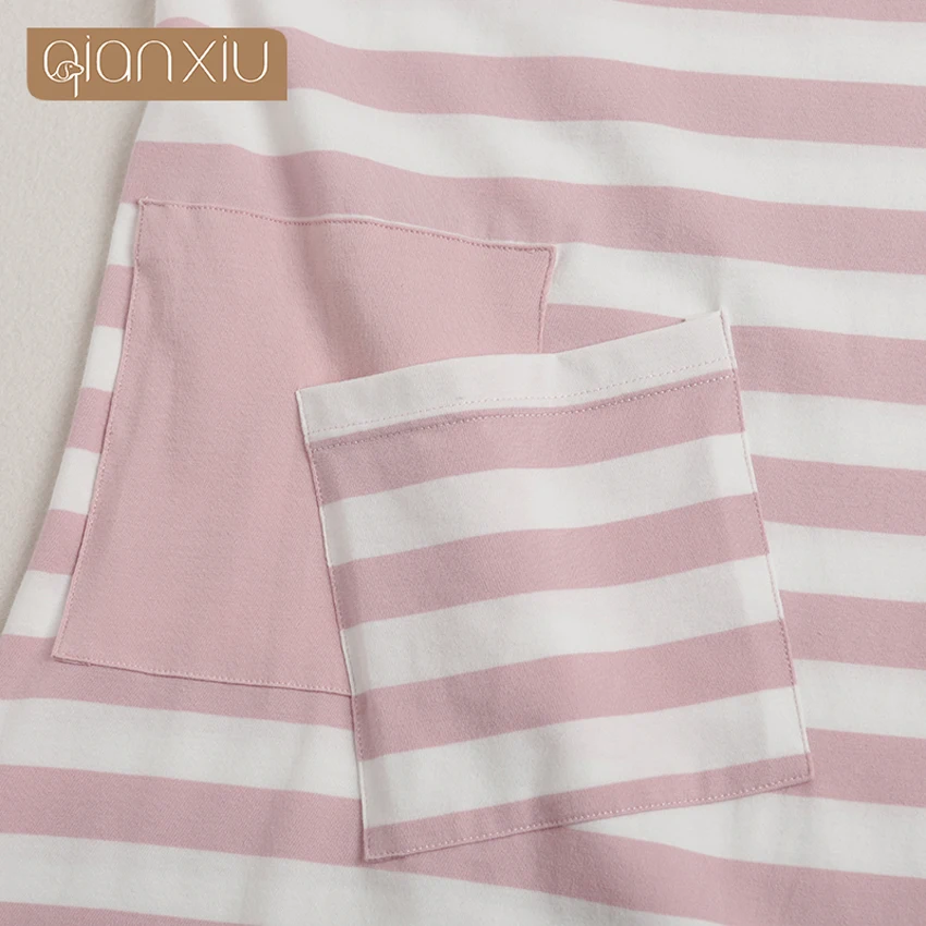 Qianxiu Spring And Autumn Popular New Women Pure Cotton Round Neck Long Sleeve Comfortable Nightdress Girl Sexy Nightgown | Женская