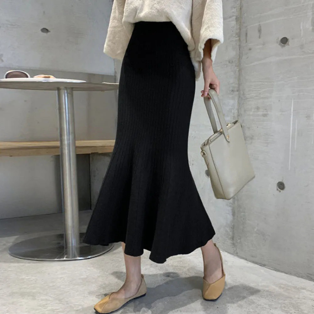 

Женская юбка до середины икры, однотонная облегающая вязаная юбка с высокой талией, в обтяжку, на весну и осень