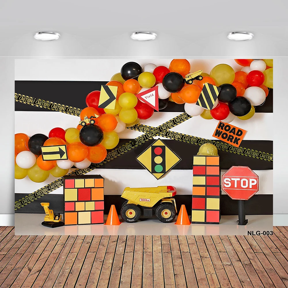 

Photography Background Brick Wall Building Ballons Birthday Excavator Backdrop for Photo Studio Photocall Vinyl Background