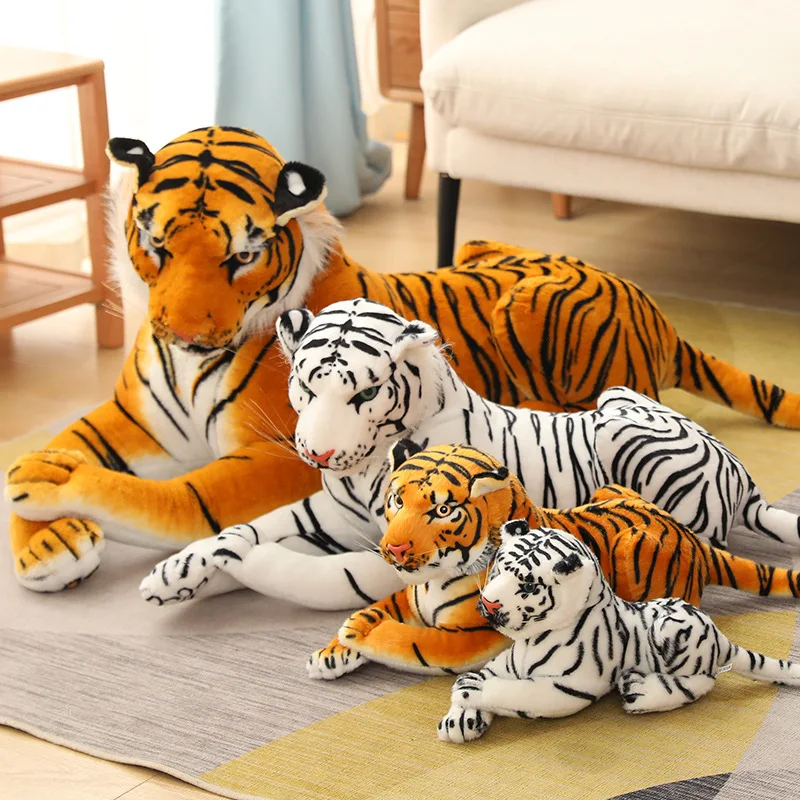 50-110cm Lifelike Tiger Leopard Plush Toys Soft Wild Animals Simulation White Tiger Jaguar Doll Children Kids Birthday Gifts