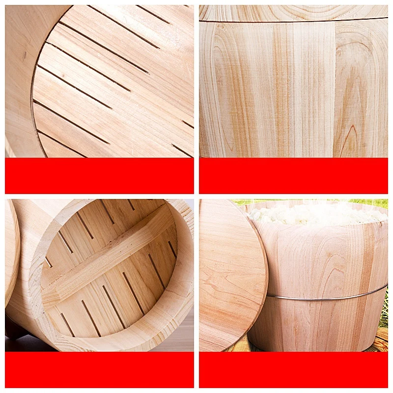 

Kitchen Tool Portable Natural Wooden Steaming Rice Bucket with Lid Steamed Rice Barrel Canteen Restaurant Steamer
