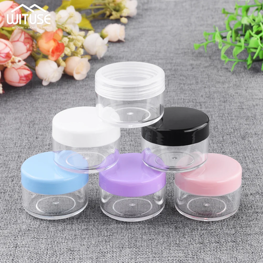 

Refillable Makeup Jar Empty Plastic Cosmetic Box Cream Bottle Storage Case Pot Container Round Portable With Lid 10g 15g 20g