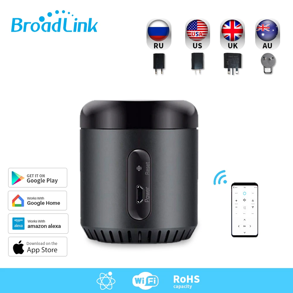 

Broadlink Smart Home RMMini3 WiFi+IR+4G Remote Control work for Alexa Google Home IFTTT with AU UK US EU Plug AC TV Controller