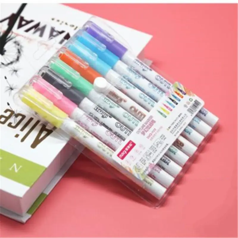 

Self-outline Metallic Markers, 8pcs Double Line Pen BuIIet Journal Pens & Colore Drop Shipping