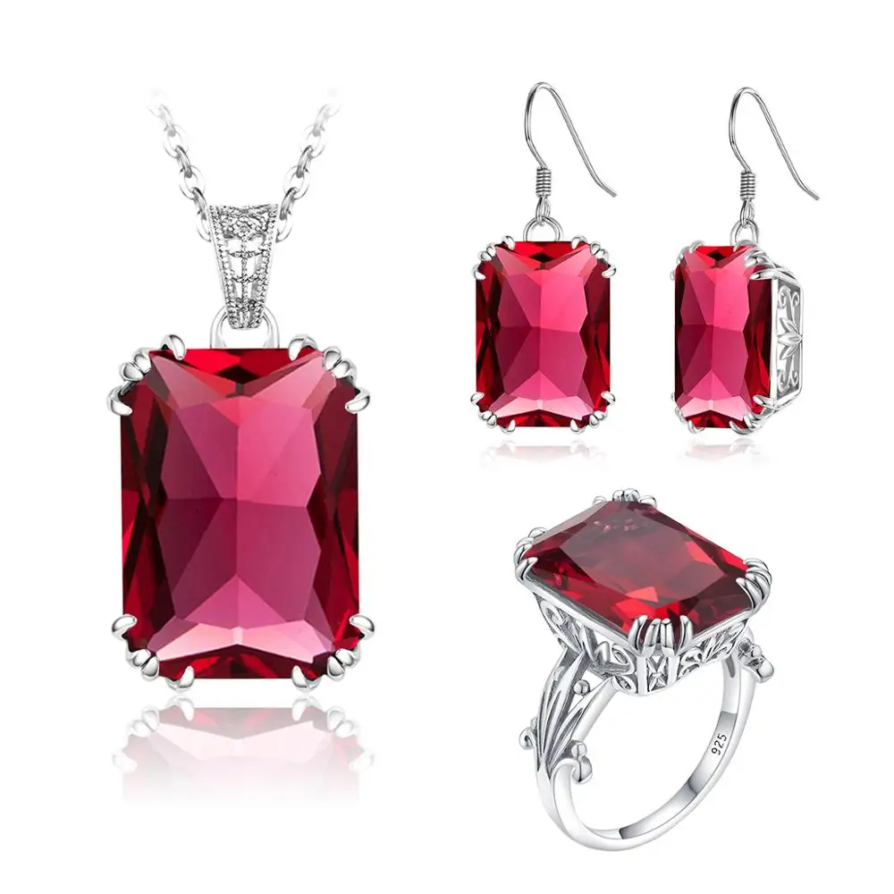 

Женский комплект украшений из серебра 100% пробы, кольцо с подвеской и серьги-подвески «Вечная любовь», «Рубин», «Король цветных камней», ювел...