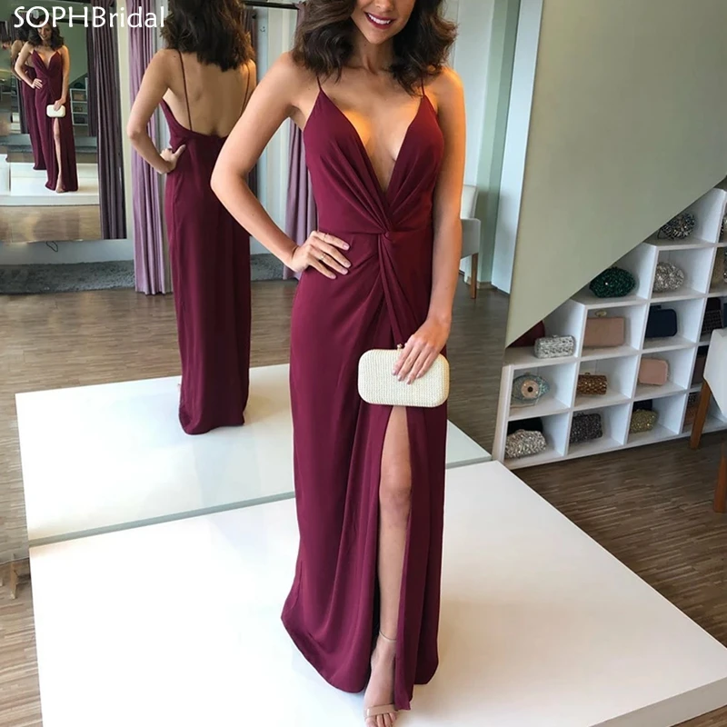 

New Arrival Spaghetti Strap Evening Dresses Dubai Arabic Sexy Slit Prom Dresses Formal Gowns Robe de Soiree Vestidos de Fiesta