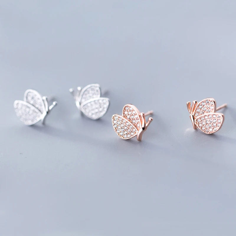 

Butterfly Earrings Real 925 Sterling Silver Micro-pave Mini Butterfly Stud Earrings for Women Girls
